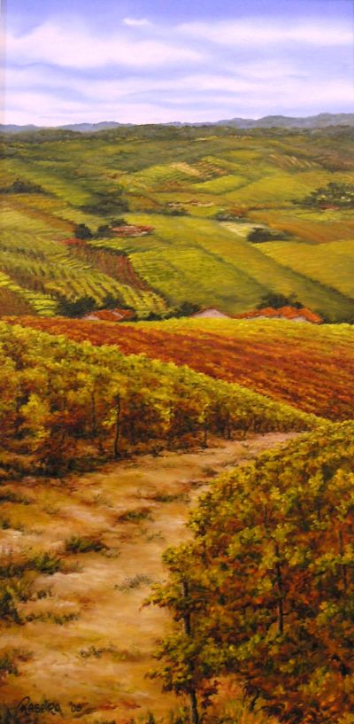 Piero Rasero, Autunno in Langa, 2008. Olio su tela 30 x 60